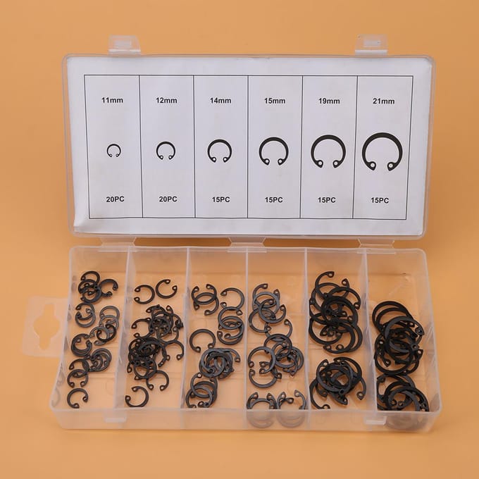 100 stuks Snap-borgring-assortimentset 11 mm 21 mm 6 maten met doos