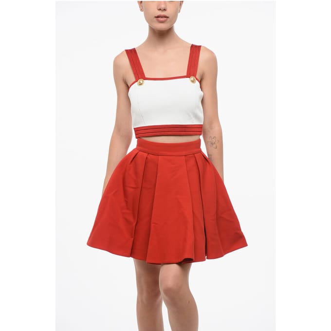 Gebreide crop top met logoknopen in Bianco, Rosso