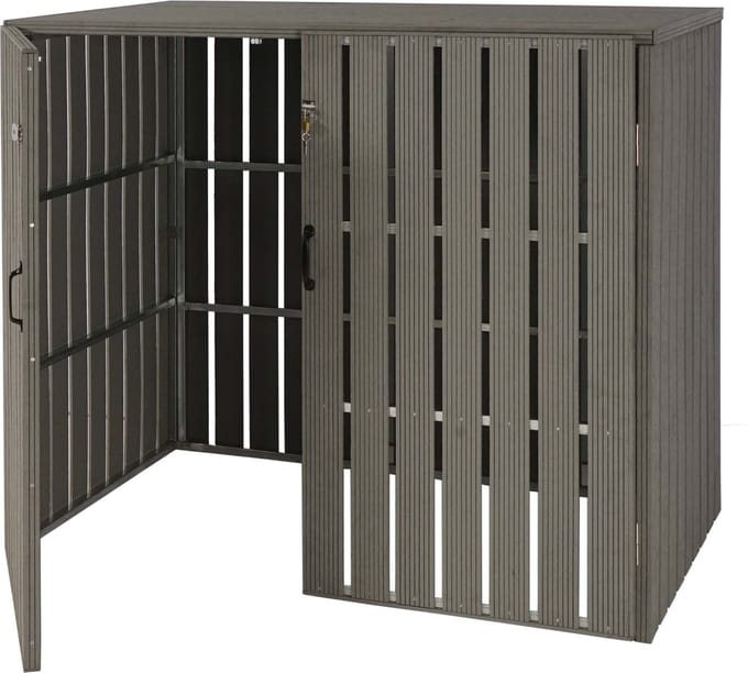 XL 2-zits/4-zits WPC afvalbak deksel MCW-J28, afvalbak box, metaal hout look, uitbreidbaar ~ grijs