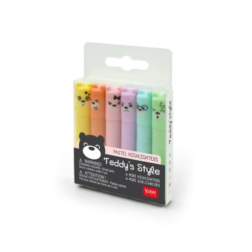 SET OF 6 MINI HIGHLIGHTERS - TEDDY'S STYLE - TEDDY BEAR PASTEL
