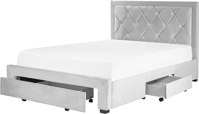 LIEVIN - Bed met opbergruimte - Lichtgrijs - 140 x 200 cm - Fluweel