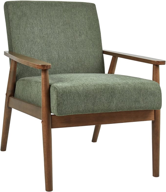 ESRUM - Fauteuil - Groen/Donkerbruin - Polyester/Rubberhout