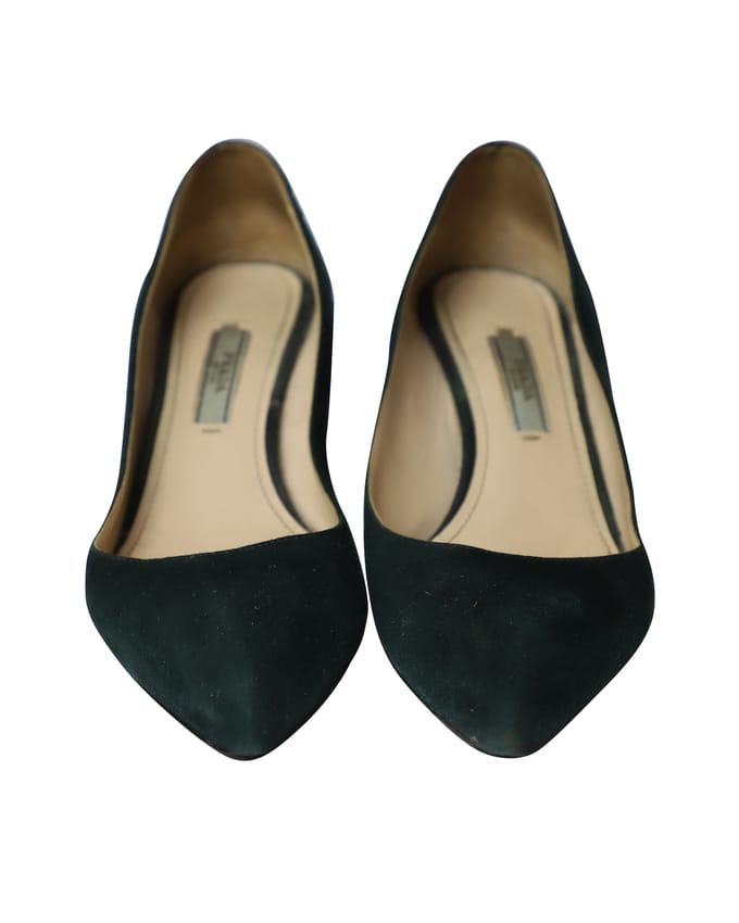 Prada Cone Hak Sandalen in Groene Suède