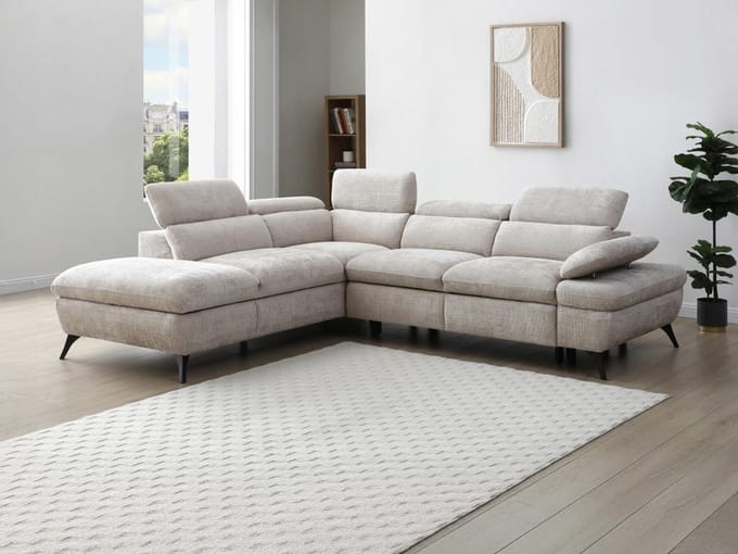 Vente-unique Hoekslaapbank met linkerhoek van beige getextureerde stof SURDELI