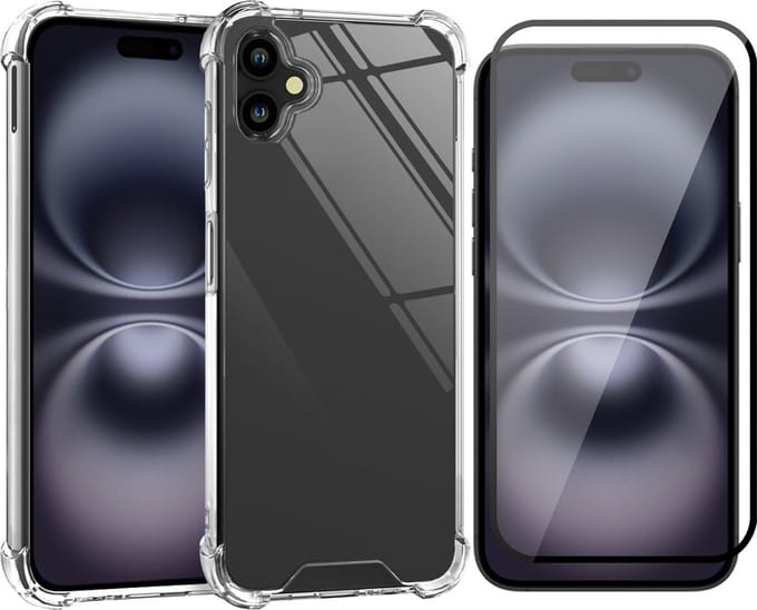 Hoesje geschikt voor iPhone 16 Plus - Screenprotector Volledig Dekkend Glas - Shockproof Transparant met Extra Hoekbescherming