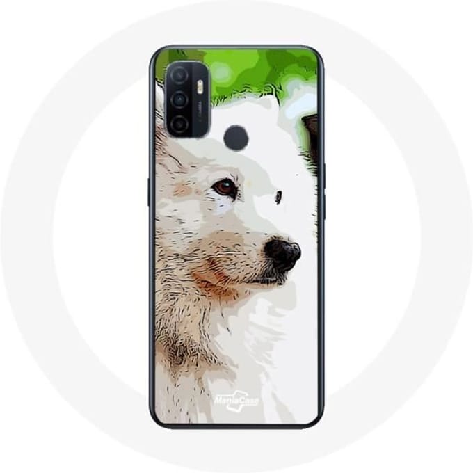 Oppo A53 hoesje Witte Samojeedhond wit