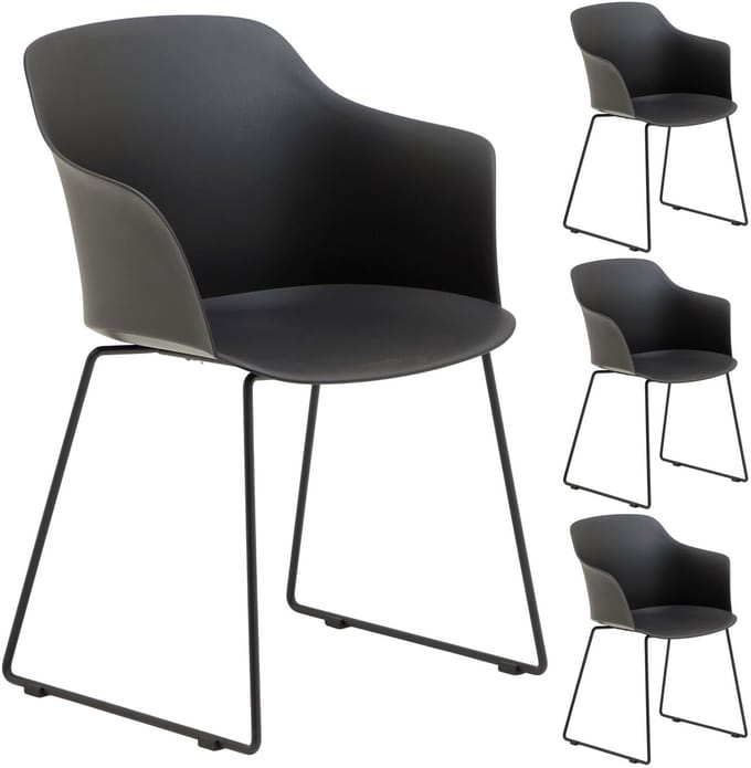 Tuinstoel FORO, set van 4, van kunststof - zwart