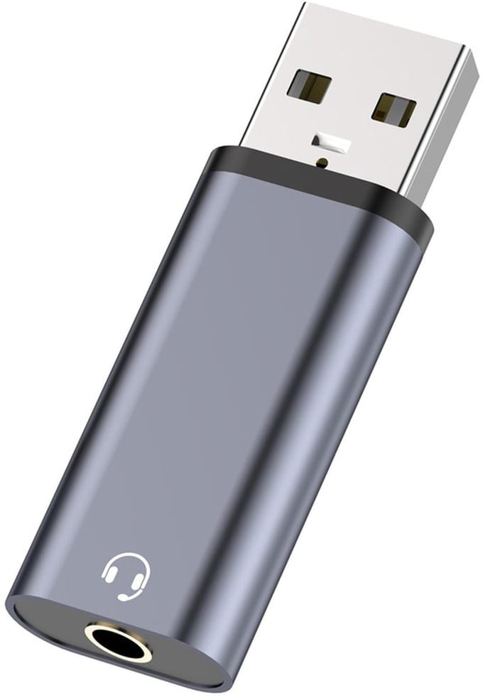 USB naar 3.5MM Jack AUX audio adapter - compact - geschikt voor o.a. laptop, stereo en speaker - grijs