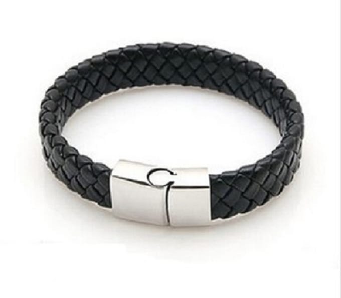 Leren heren armband zwart
