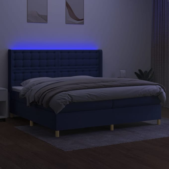vidaXL - Boxspring - met - matras - en - LED - stof - blauw - 200x200 - cm