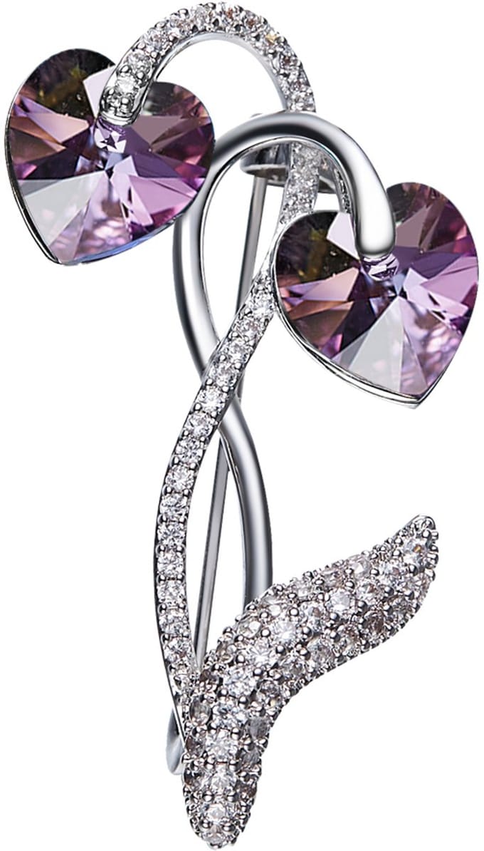 Hart Broche Paars Kristal
