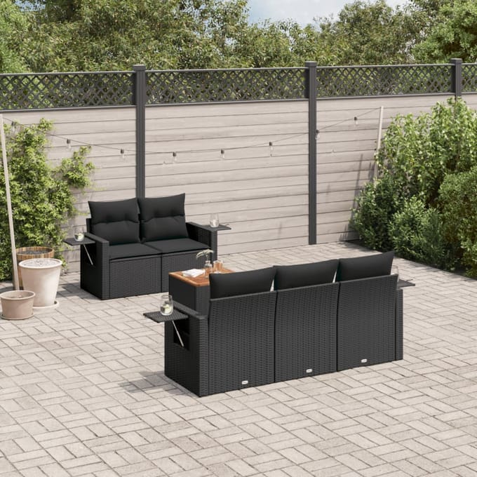 vidaXL - 6-delige - Loungeset - met - kussens - poly - rattan - zwart