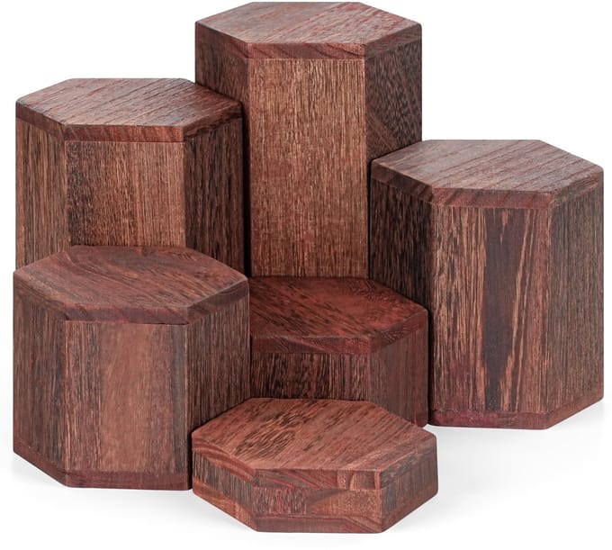 Allecto - Zeshoekige houten plateau - Dessert en cupcake standaard