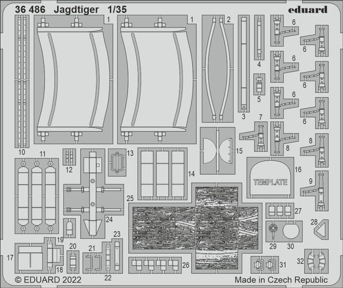 Eduard Modelbouwdecoratie - 36486 Accessoires for Jagdtiger - Hobby Boss Photo-etch