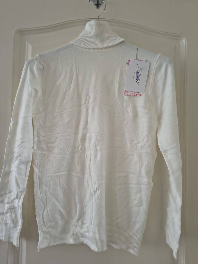 Dames col trui Senne-fijngebreid-effen wit-coltrui-koltrui-Maat M/L