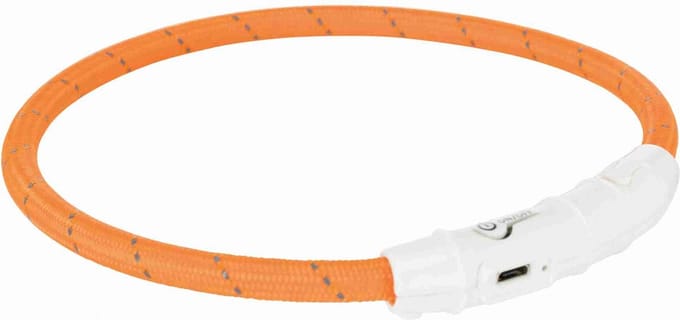 Trixie Flash Light Ring USB Illuminated Dog Safety Collar Orange Size XS-S 7mm 35cm