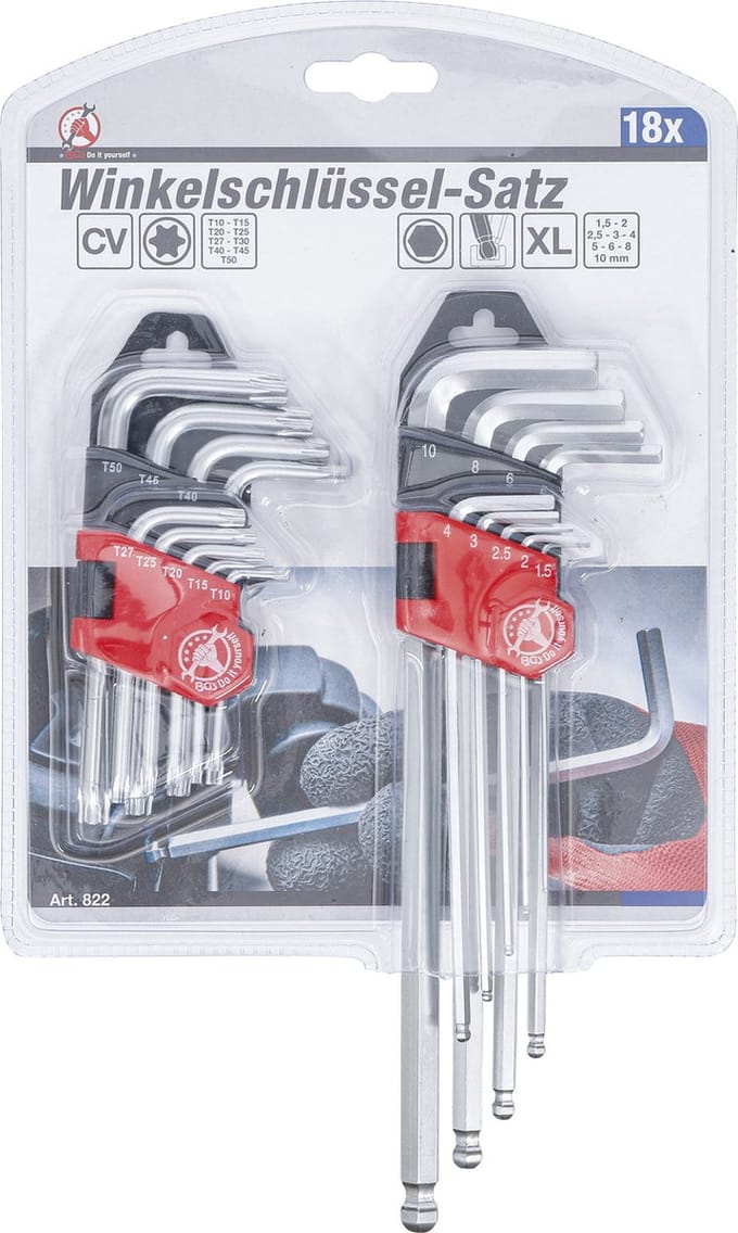 BGS Hoeksleutelset lang torx T10 - T50 / inbus 1,5 - 10 mm 18 delig