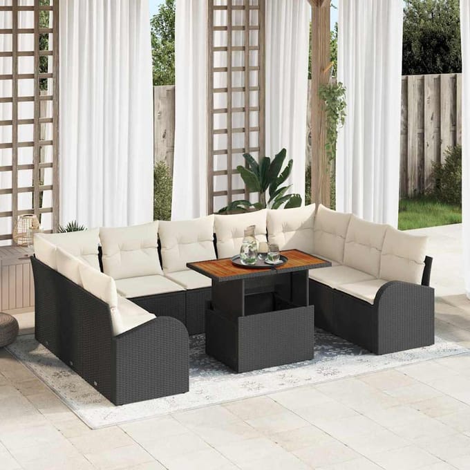 vidaXL - Tuinbank - Set - 10 - st - Zwart - en - crème