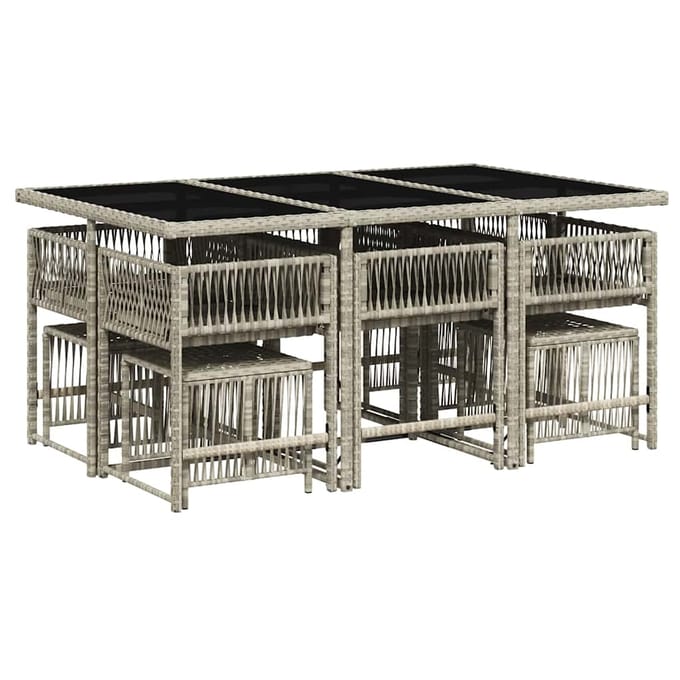 vidaXL - 11-delige - Tuinset - met - kussens - poly - rattan - lichtgrijs
