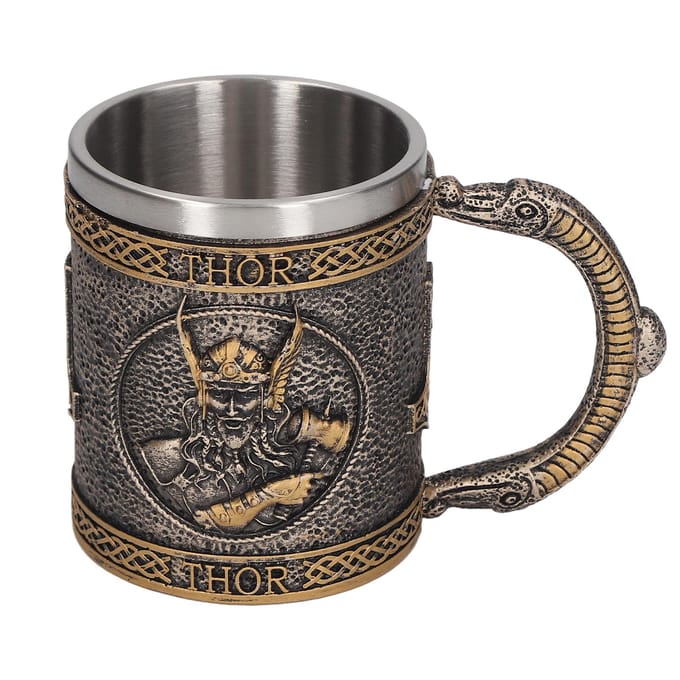 RVS Binnenbeker Handbeschilderd Decoratief Retro Middeleeuws Hars Beker Bierbeker voor Thuisbar L black
