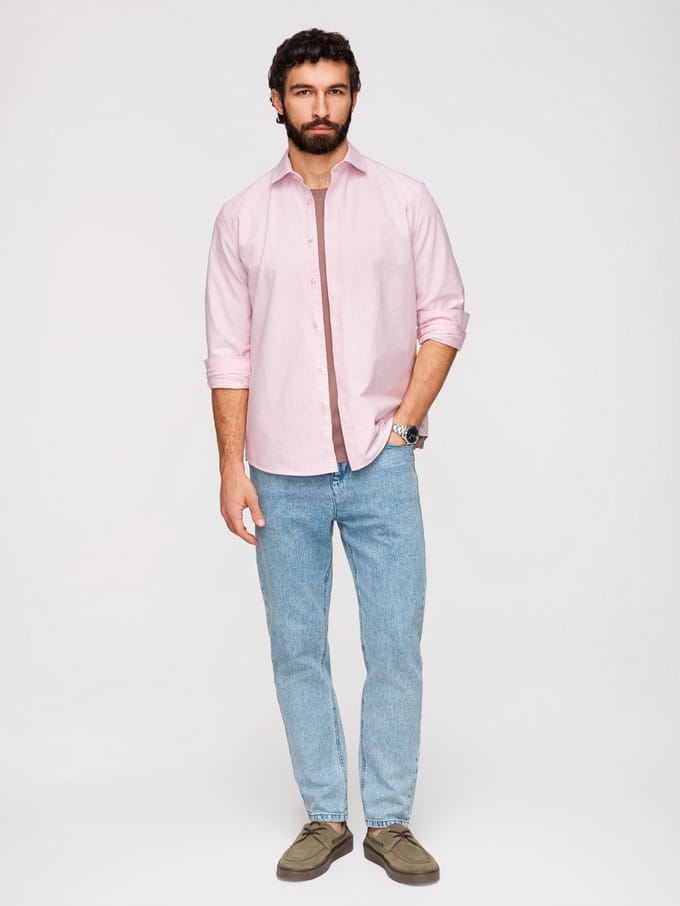 OMBRE Overhemd - Slim Fit - Katoen - Lange Mouw Perzik M