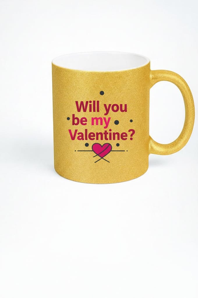 Luxe Gouden Glitter Mok - Will You Be My Valentine - Valentijnscadeau