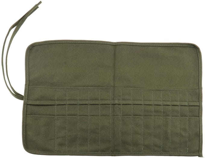 Allecto - Verf Borstel Houder - Penseel Organizer - Canvas Roll Pouch - Legergroen - 30 Compartimenten - Ideaal voor Kunstenaars