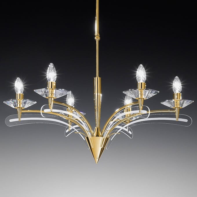 Metallux Kroonluchter ICARO, 6-lichts met kristalglas, goud