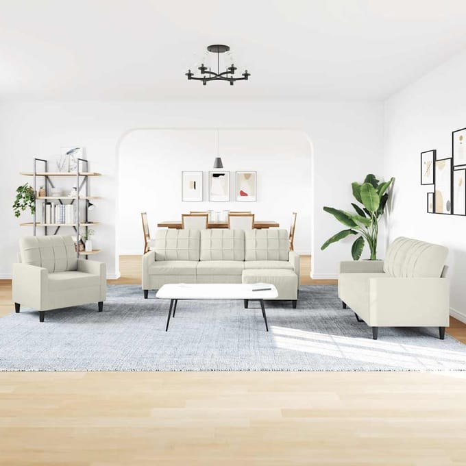 vidaXL - 4-delige - Loungeset - met - kussens - fluweel - crèmekleurig