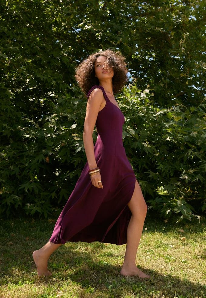 Stradivarius Midi-jurk met strik op de rug  Paars M