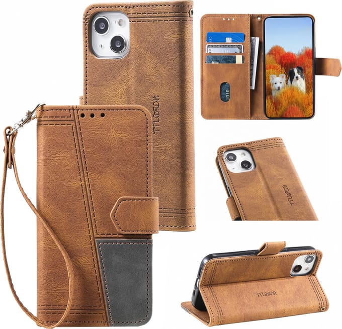 Apple iPhone 14 Bookcase | Hoogwaardige Lederen Telefoonhoesje | Pasjeshouder | Bruin