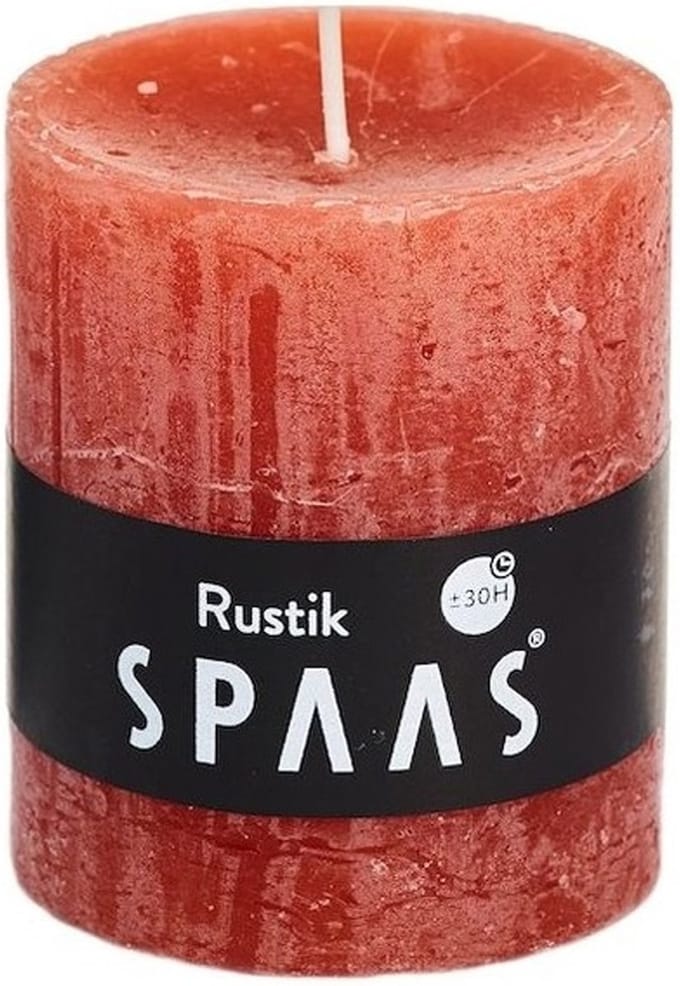 Spaas rustieke cilinderkaars/stompkaars - 1x - oranje - 7 x 8 cm - 30 branduren