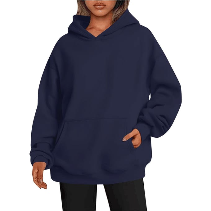 Dames hooded pullover sweatshirt effen kleur oversized losse casual fleece sweatshirt S marineblauwe kleur