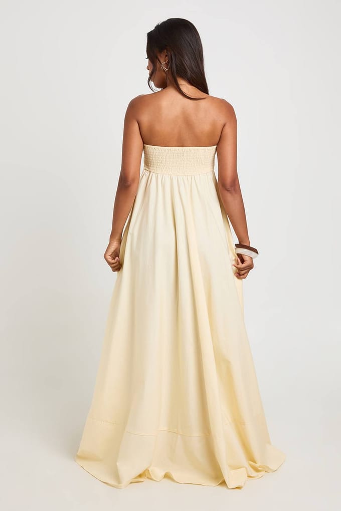 boohoo Dames Katoenen Poplin Gesmokte Maxi Jurk Met Elastische Rug | Citroen | Maat: 36