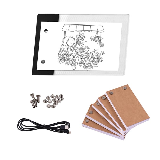 Flip Book Kit met Mini LED Light Pad Hole Design 3 Niveaus Helderheidsregeling Light Box 300 Vellen veelkleurig