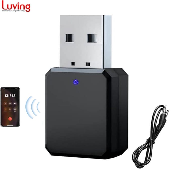 Luving KN318 - Bluetooth 5.1 Audio Adapter AUX & USB - Bluetooth Ontvanger & Zender - 3.5MM Aux - Handsfree Bellen