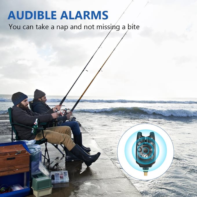 Ensemble d'alarmes de morsure de pêche, Kit d'alarme numérique LED, indicateur d'alarme, cloche d'alerte, échangiste de pêche set 2 noir