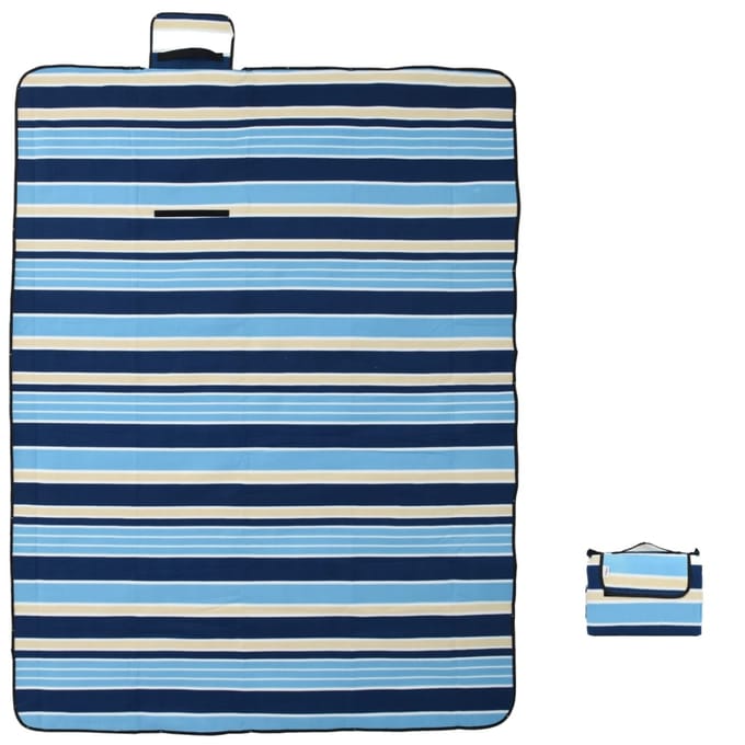 vidaXL - Picknickkleed - opvouwbaar - gestreept - 200x150 - cm - fluweel - blauw - wit