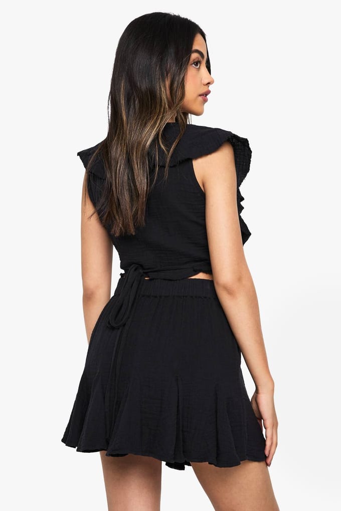 boohoo Dames Cheesecloth Godet Hem Mini Rok | Black | Maat: 6