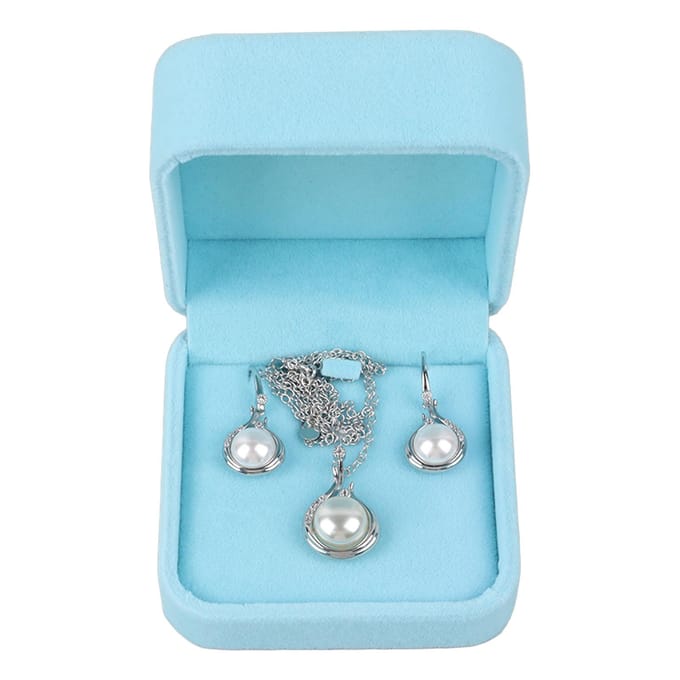 Dames Set Kunstparel Sieraden met Doosje Nep Parel Hanger Ketting Druppel Oorbellen Mode blue