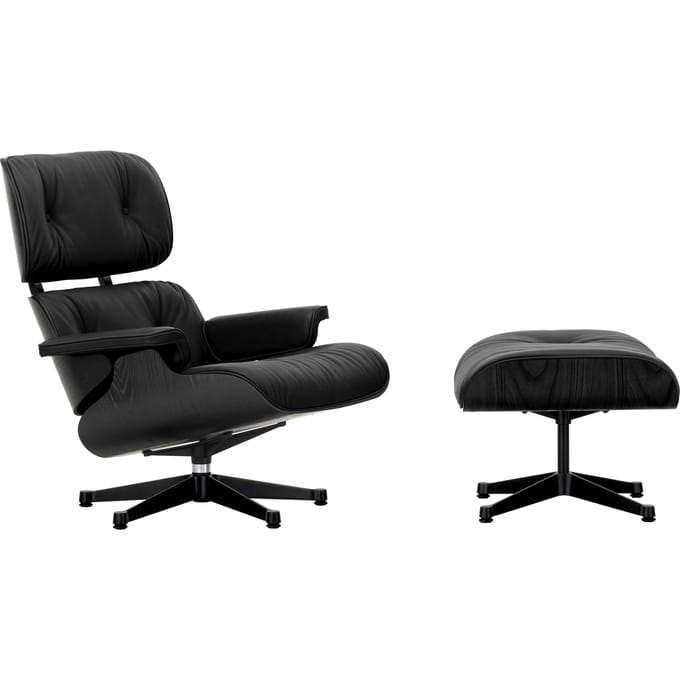 Vitra Lounge Chair & Ottoman - basic dark gepoedercoat - Leder Premium F nero - VitraKastanieSchwarz