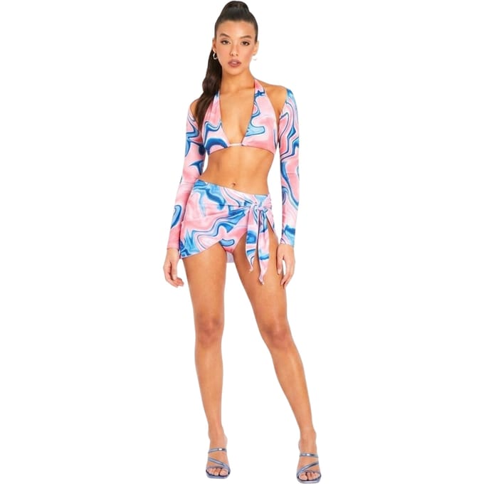Missy Empire Bikinitop met lange mouwen voor dames (Roze)