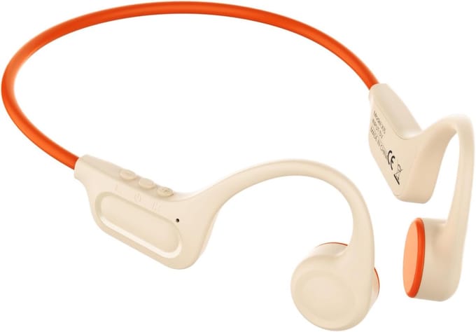 Bone Conduction Headphone - Koptelefoon voor Activiteiten - Draadloos - Bleutooth - Wit met Oranje