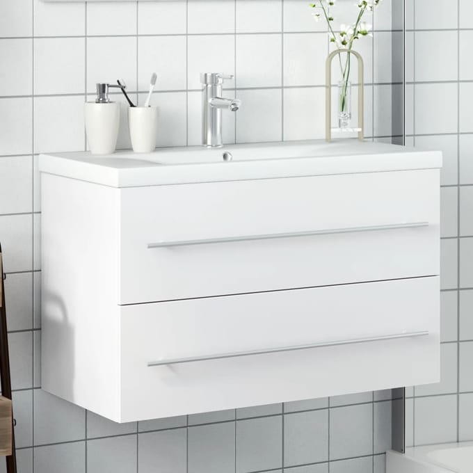 vidaXL - Wastafelkast - met - ingebouwde - wasbak - wit