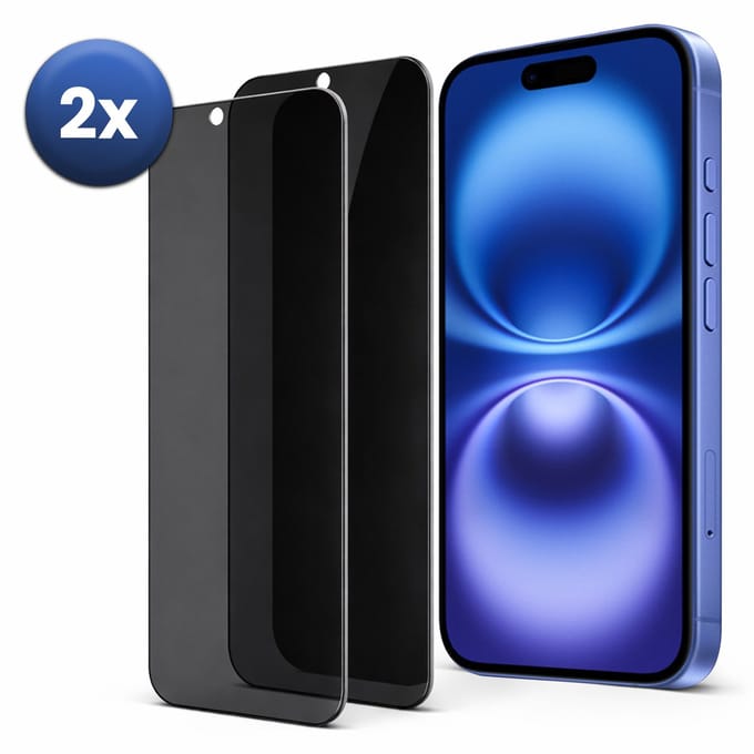 Privacy Screenprotector Geschikt Voor iPhone 16 – Privacy Glass – 2-Pack – Anti-Spy – Gehard Glas 9H – Case Friendly
