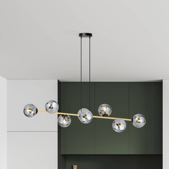 EMIBIG LIGHTING Hanglamp Glassy, zwart/goud/grafiet, 140 cm, 8-lamps.