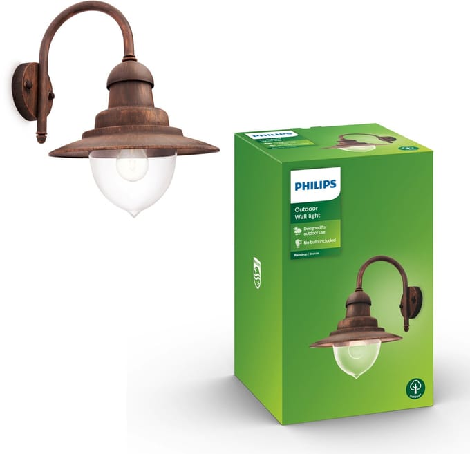 Philips Raindrop wall lantern bronze 1x60W 230V| No bulb H