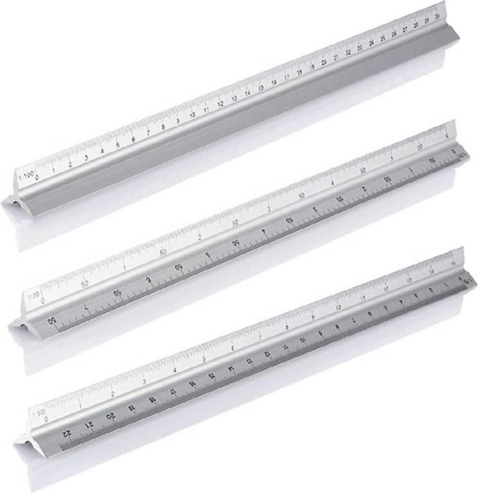 "Hofftech Aluminium Driekantige Schaallat: 1:20 - 1:25 - 1:50 - 1:75 - 1:100 - 1:125"