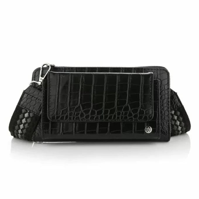 Portemonnee met luxe band - Black - Dames - Croco print - 20cm x 11cm