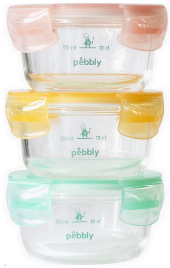 Pebbly - Vershouddoos Rond 240 ml Set van 3 Stuks Assorti - Borosilicaatglas - Transparant